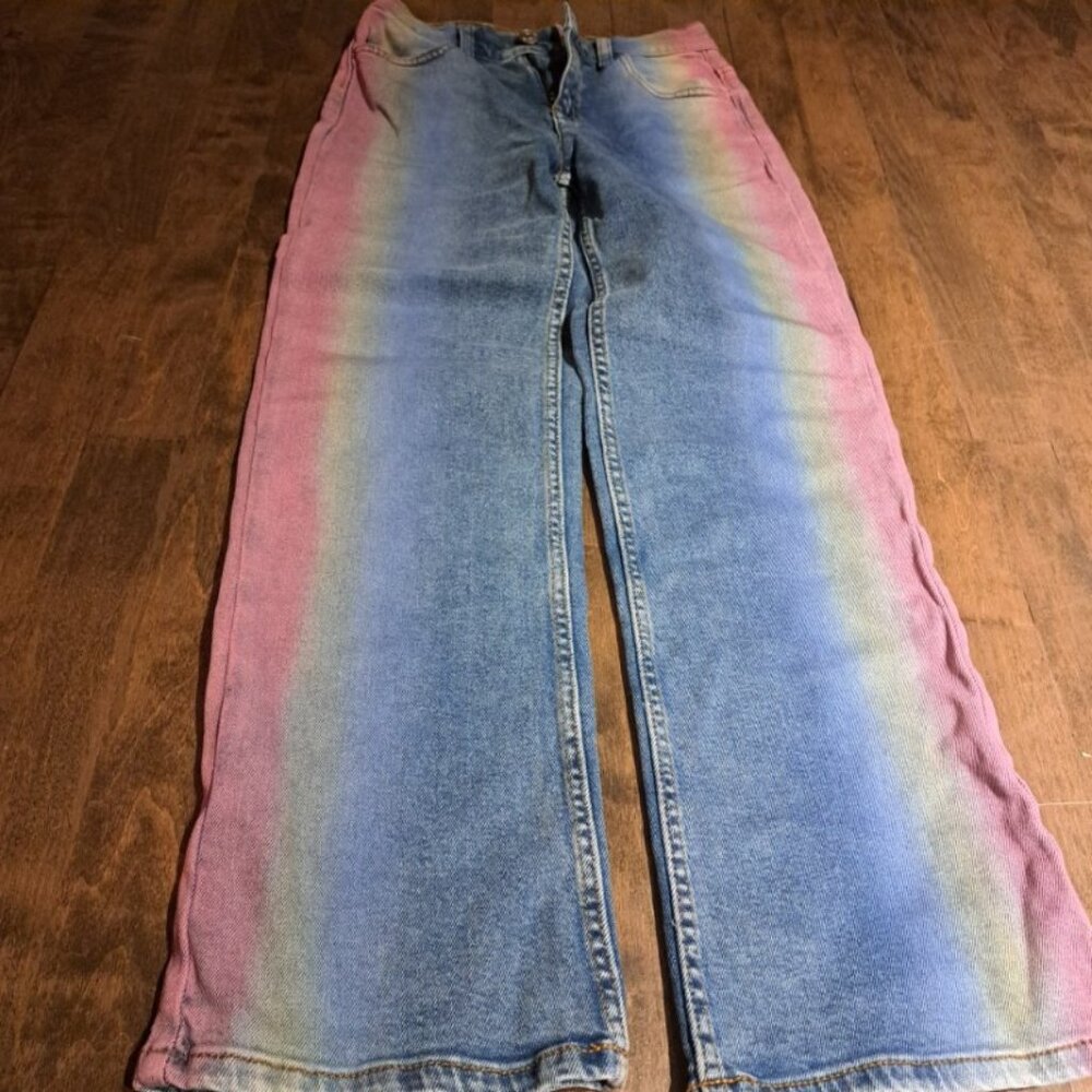 Justice Girls Baggy Jean size 12 youth rainbow pink pastel purple ombre